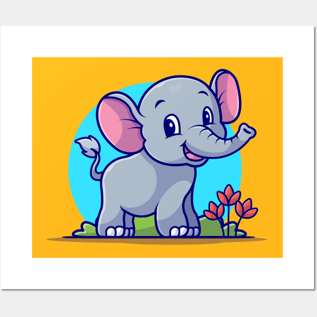 Cute Elephant Smiling Cartoon Vector Icon Illustration Wall Art by Catalyst Labs